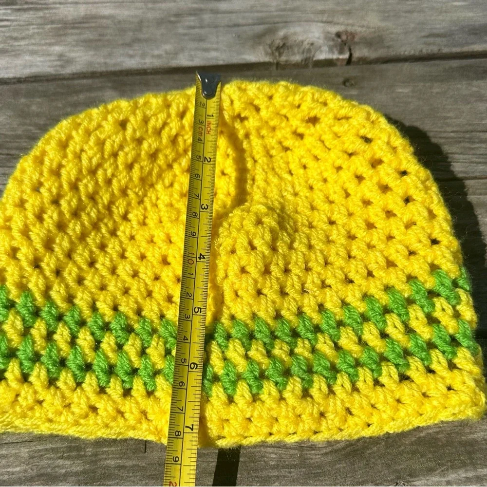 Crochet Yellow and Green Striped winter hat for Kids with beard/mustache combo